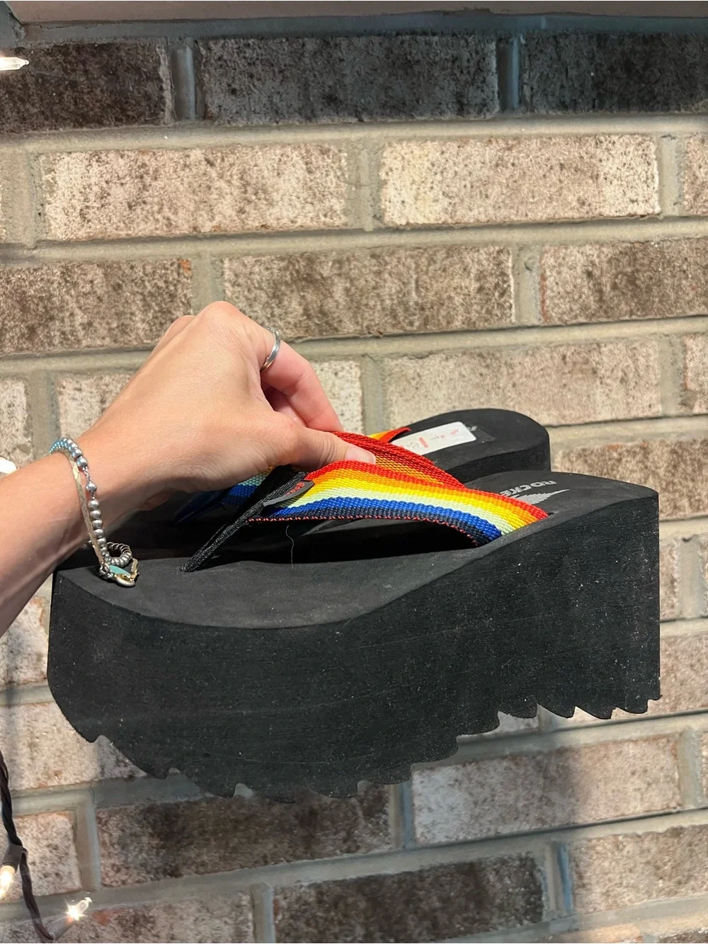 Rocket Dog Platform Wedge y2k Rainbow Flip Flops